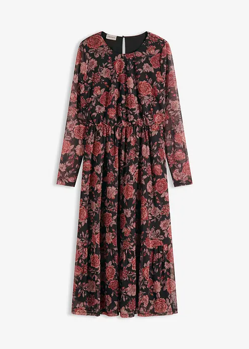 Midikleid aus softem Mesh in schwarz von vorne - bonprix Midikleid aus softem Mesh in schwarz von vorne - bonprix