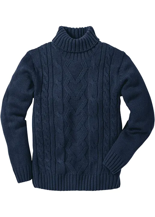Rollkragenpullover mit Zopfmuster in blau von vorne - bonprix Rollkragenpullover mit Zopfmuster in blau von vorne - bonprix