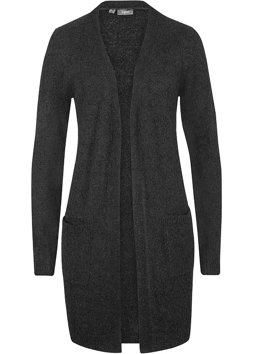 Bouclé-Longstrickjacke in schwarz von vorne - bonprix Bouclé-Longstrickjacke in schwarz von vorne - bonprix