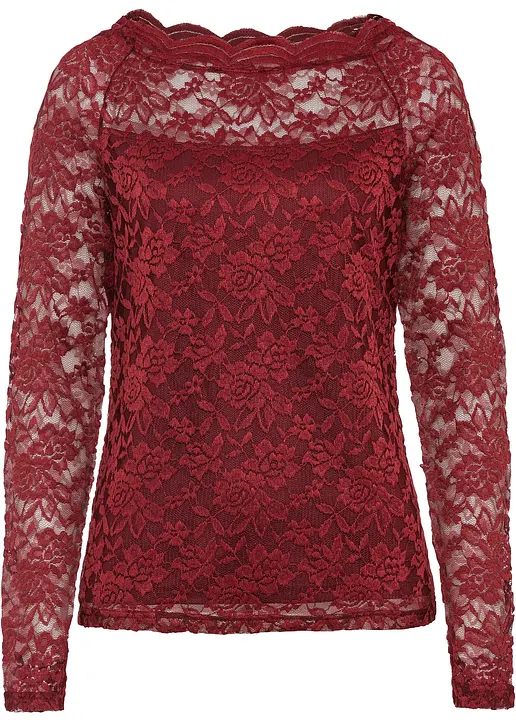 Spitzen-Langarmshirt in rot von vorne - bonprix Spitzen-Langarmshirt in rot von vorne - bonprix
