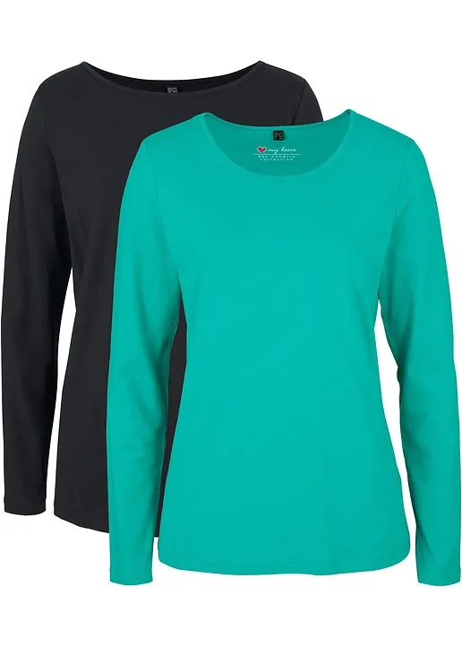 Langarmshirt (2er Pack) in grün von vorne - bonprix Langarmshirt (2er Pack) in grün von vorne - bonprix