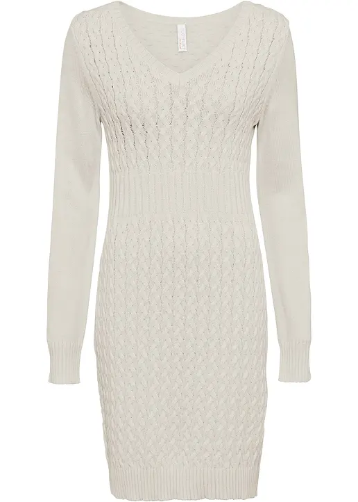 Strickkleid mit Zopfmuster in weiß von vorne - bonprix Strickkleid mit Zopfmuster in weiß von vorne - bonprix