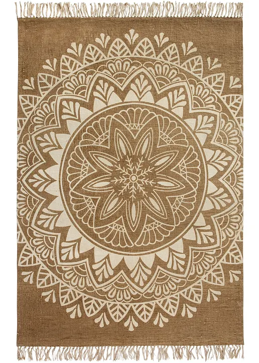 Kelim-Teppich mit Fransen und großem Ornament in beige - bpc living bonprix collection Kelim-Teppich mit Fransen und großem Ornament in beige - bpc living bonprix collection