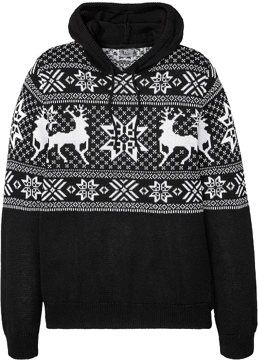 Norweger-Kapuzenpullover mit Baumwolle in schwarz von vorne - bonprix Norweger-Kapuzenpullover mit Baumwolle in schwarz von vorne - bonprix