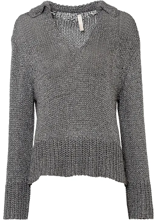 Strickpullover mit Kragen in schwarz von vorne - BODYFLIRT boutique Strickpullover mit Kragen in schwarz von vorne - BODYFLIRT boutique