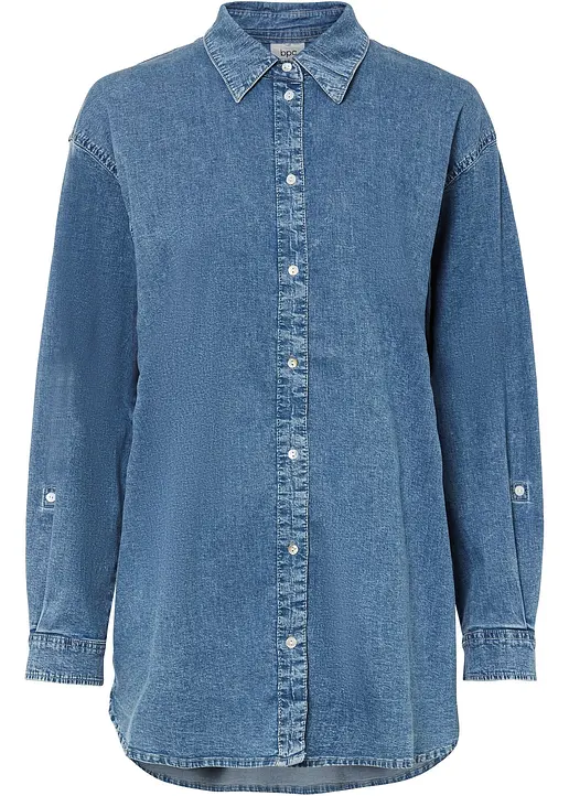 Oversize Stretch-Jeansbluse in blau von vorne - bonprix Oversize Stretch-Jeansbluse in blau von vorne - bonprix