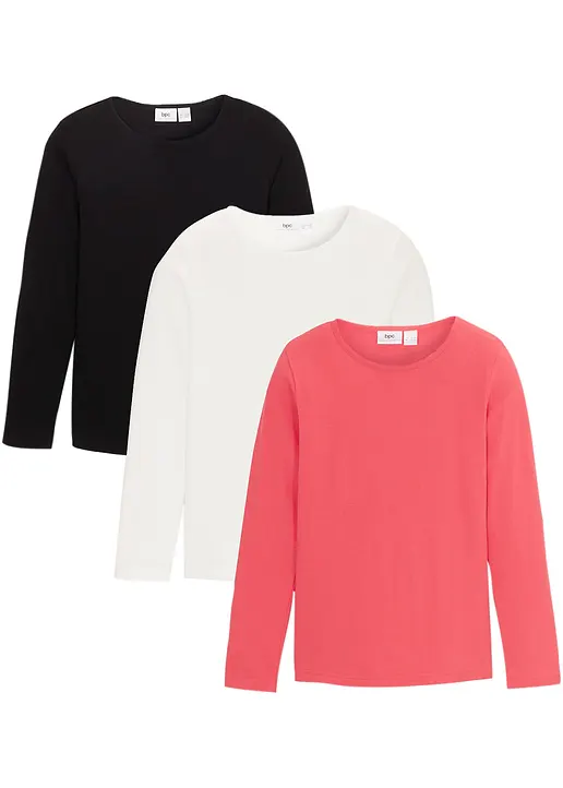Langarmshirt aus reiner Baumwolle (3er Pack) in schwarz von vorne - bonprix Langarmshirt aus reiner Baumwolle (3er Pack) in schwarz von vorne - bonprix