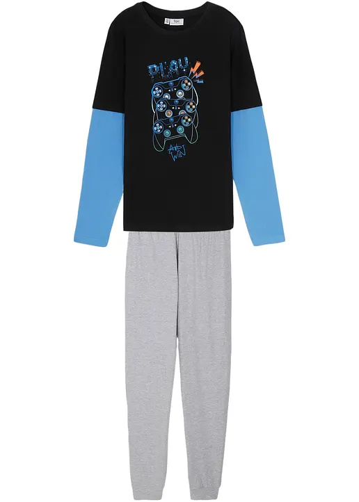 Pyjama 2in1 mit Bio-Baumwolle (2-tlg. Set) in schwarz von vorne - bonprix Pyjama 2in1 mit Bio-Baumwolle (2-tlg. Set) in schwarz von vorne - bonprix