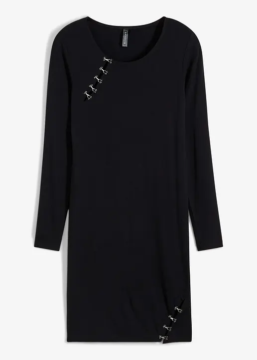 Jerseykleid mit Ösen in schwarz von vorne - bonprix Jerseykleid mit Ösen in schwarz von vorne - bonprix