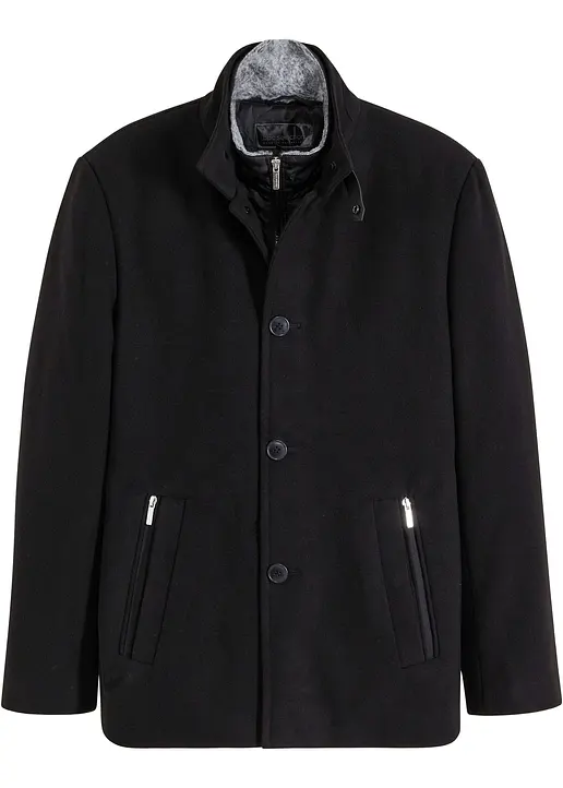 Outdoorjacke in Wolloptik mit Windfang in schwarz von vorne - bonprix Outdoorjacke in Wolloptik mit Windfang in schwarz von vorne - bonprix