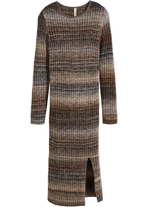 Strickkleid mit Rippmuster und Schlitz in braun von vorne - bonprix Strickkleid mit Rippmuster und Schlitz in braun von vorne - bonprix