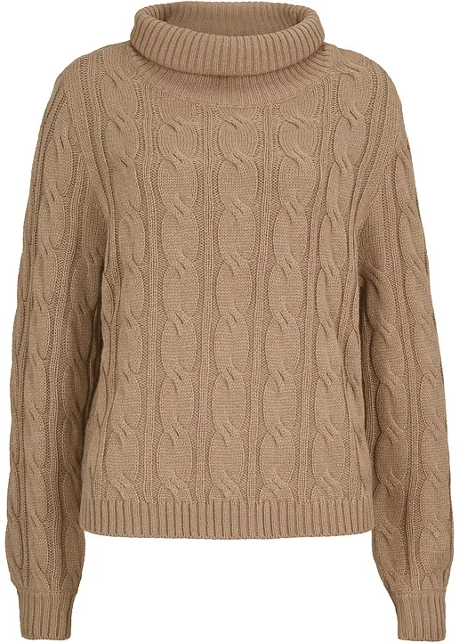 Rollkragenpullover mit Zopfmuster in braun von vorne - bonprix Rollkragenpullover mit Zopfmuster in braun von vorne - bonprix