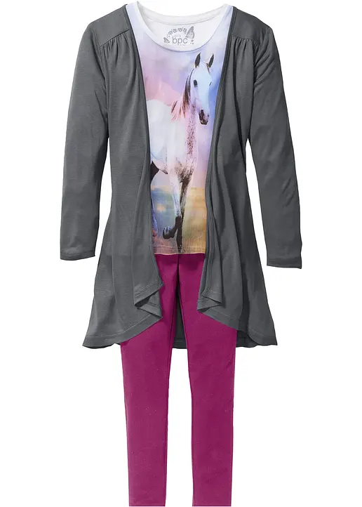 Shirt + Cardigan + Leggings (3-tlg. Set) in weiß von vorne - bonprix Shirt + Cardigan + Leggings (3-tlg. Set) in weiß von vorne - bonprix
