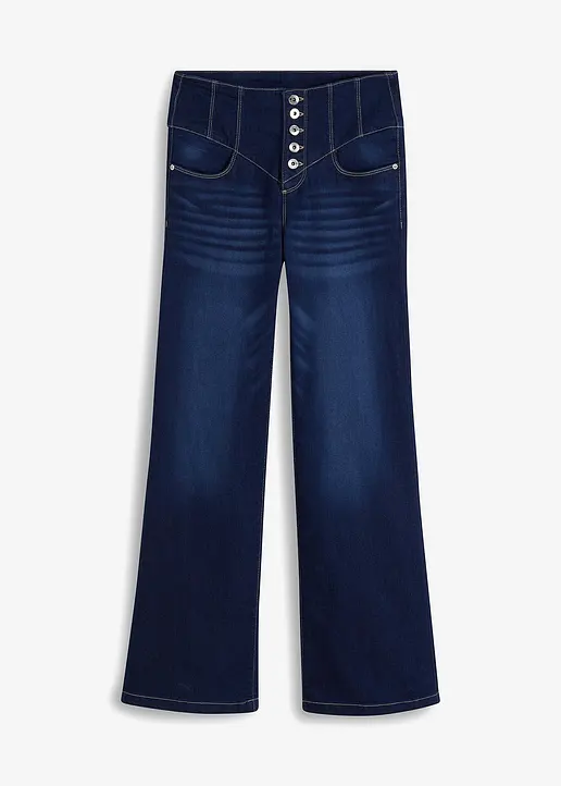 Schlagjeans Highwaist mit recyceltem Polyester in blau von vorne - bonprix Schlagjeans Highwaist mit recyceltem Polyester in blau von vorne - bonprix