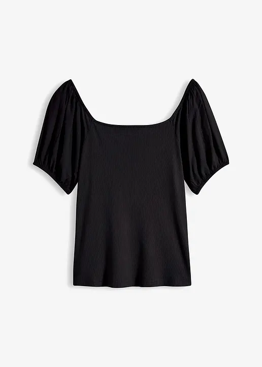 Strucktur-Shirt aus Materialmix in schwarz von vorne - BODYFLIRT boutique Strucktur-Shirt aus Materialmix in schwarz von vorne - BODYFLIRT boutique