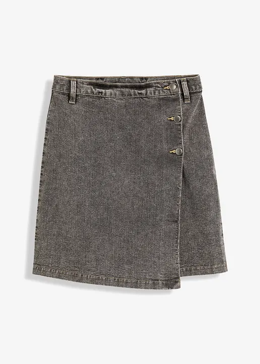 Jeansrock Mid Waist, gewickelt in grau von vorne - bonprix Jeansrock Mid Waist, gewickelt in grau von vorne - bonprix