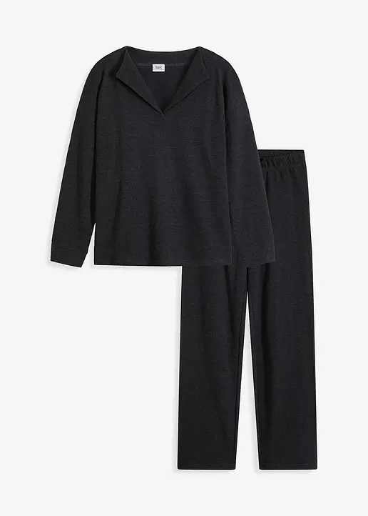 Loungewear Hausanzug aus Strukturjersey in schwarz von vorne - bonprix Loungewear Hausanzug aus Strukturjersey in schwarz von vorne - bonprix