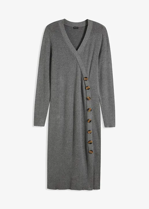 Strickkleid mit Knöpfen in grau von vorne - bonprix Strickkleid mit Knöpfen in grau von vorne - bonprix