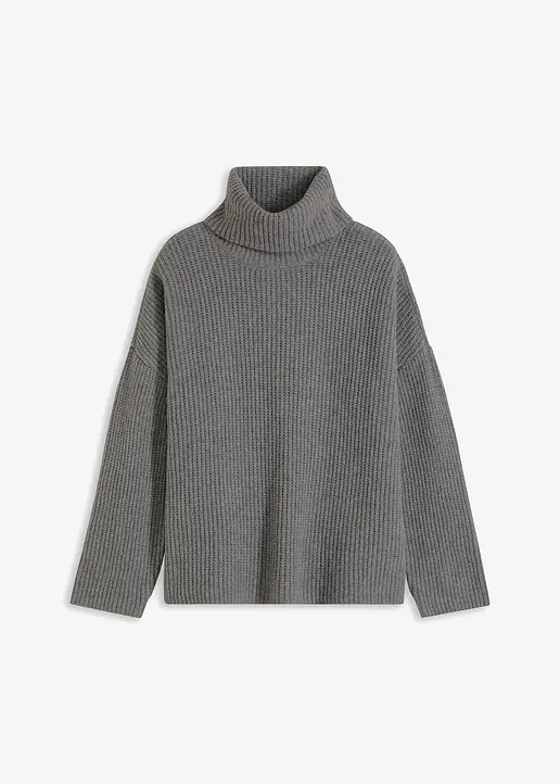 Gerippter Rollkragenpullover in grau von vorne - bonprix Gerippter Rollkragenpullover in grau von vorne - bonprix