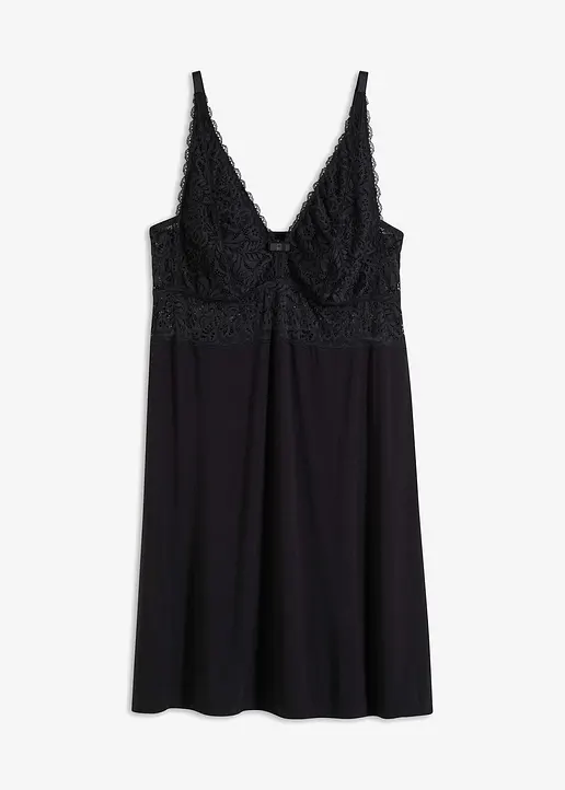 Negligé aus weicher Viskose in schwarz von vorne - bonprix Negligé aus weicher Viskose in schwarz von vorne - bonprix