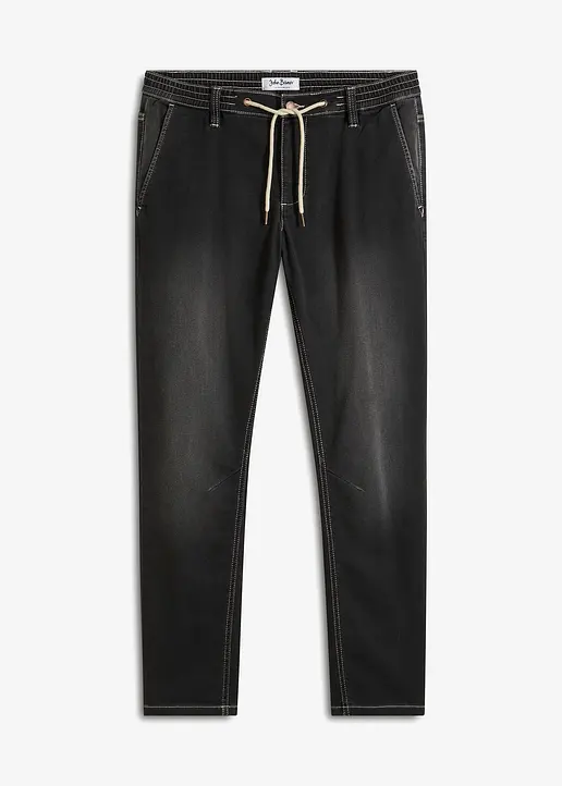 Regular Fit Sweat-Schlupfjeans, Tapered in schwarz von vorne - bonprix Regular Fit Sweat-Schlupfjeans, Tapered in schwarz von vorne - bonprix