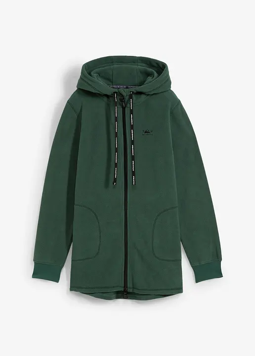 Long-Fleecejacke mit Reißverschluss-Taschen in grün von vorne - bonprix Long-Fleecejacke mit Reißverschluss-Taschen in grün von vorne - bonprix