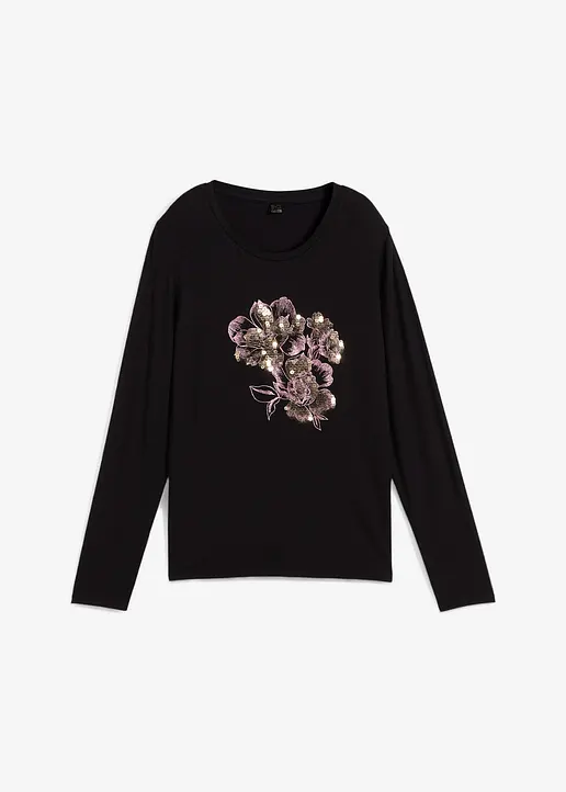 Langarmshirt mit Pailletten in schwarz von vorne - bonprix Langarmshirt mit Pailletten in schwarz von vorne - bonprix