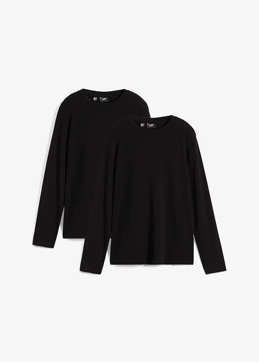 Langarmshirt mit reiner Bio-Baumwolle (2er Pack) in schwarz von vorne - bonprix Langarmshirt mit reiner Bio-Baumwolle (2er Pack) in schwarz von vorne - bonprix