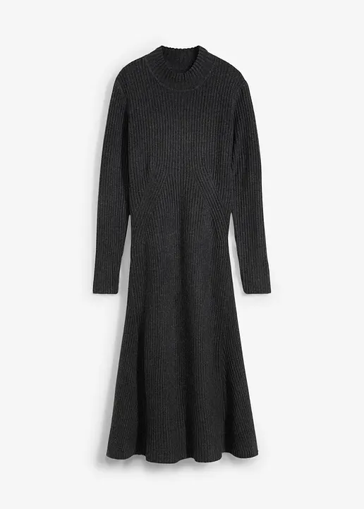 Strickkleid mit Stehkragen in grau von vorne - bonprix Strickkleid mit Stehkragen in grau von vorne - bonprix