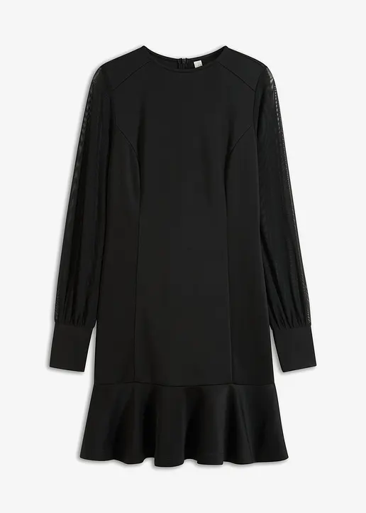 Minikleid aus fester Scuba-Qualität und luftigen Mesh-Ärmel in schwarz von vorne - bonprix Minikleid aus fester Scuba-Qualität und luftigen Mesh-Ärmel in schwarz von vorne - bonprix