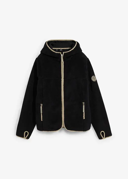 Teddy-Fleece Jacke mit Kapuze in schwarz von vorne - bonprix Teddy-Fleece Jacke mit Kapuze in schwarz von vorne - bonprix