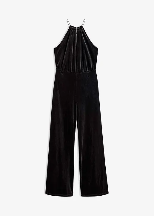 Overall aus softem Samt in schwarz von vorne - bonprix Overall aus softem Samt in schwarz von vorne - bonprix