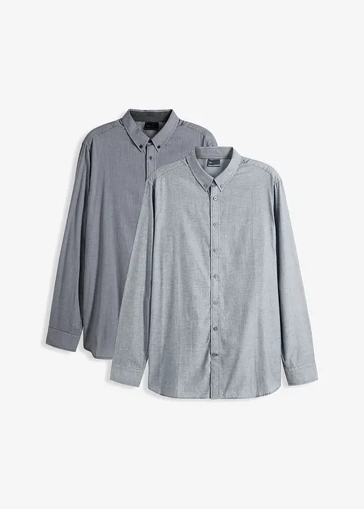 Business-Hemd aus reiner Baumwolle, Langarm (2er Pack) in grau von vorne - bonprix Business-Hemd aus reiner Baumwolle, Langarm (2er Pack) in grau von vorne - bonprix