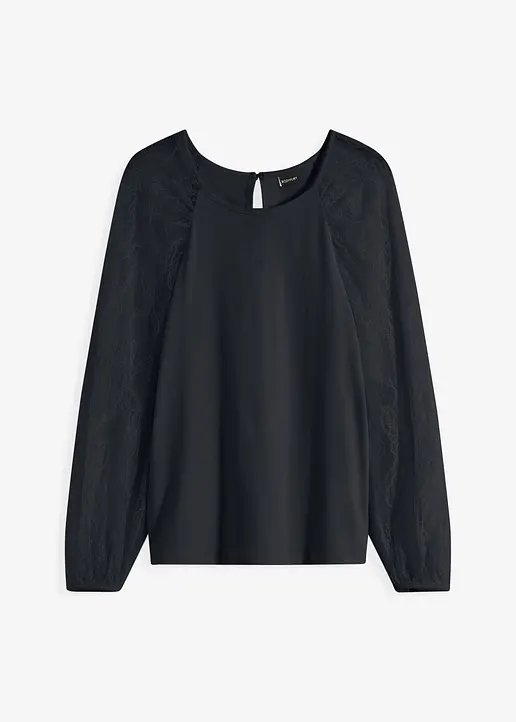 Spitzen-Shirt in schwarz von vorne - bonprix Spitzen-Shirt in schwarz von vorne - bonprix
