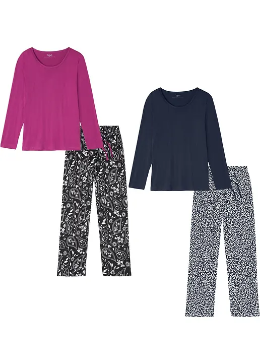 Pyjama (2er Pack) in lila von vorne - bonprix Pyjama (2er Pack) in lila von vorne - bonprix