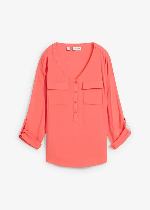 Langarm Bluse mit V-Ausschnitt aus fließender Viskose in pink von vorne - bonprix Langarm Bluse mit V-Ausschnitt aus fließender Viskose in pink von vorne - bonprix