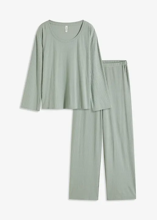 Pyjama mit weiter Hose aus Viskose in Strickoptik in grau von vorne - bonprix Pyjama mit weiter Hose aus Viskose in Strickoptik in grau von vorne - bonprix