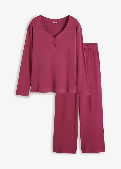 Pyjama aus Waffeljersey in lila von vorne - bonprix Pyjama aus Waffeljersey in lila von vorne - bonprix