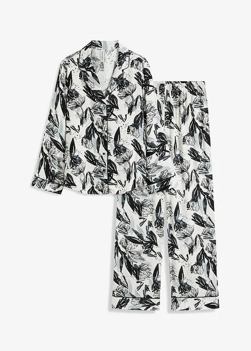 Pyjama aus Satin mit Viskose in beige von vorne - bonprix Pyjama aus Satin mit Viskose in beige von vorne - bonprix