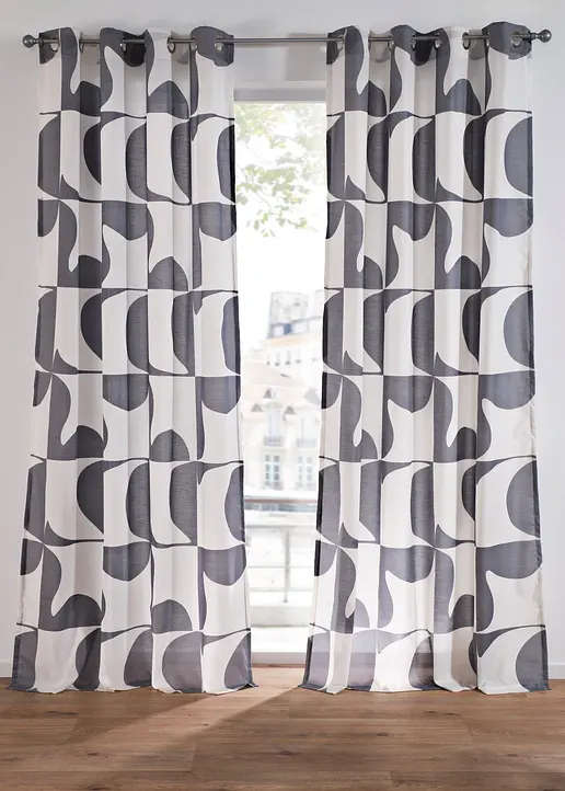 Gardine mit grafischem Druck aus recycelten Polyester (1er Pack) in schwarz - bonprix Gardine mit grafischem Druck aus recycelten Polyester (1er Pack) in schwarz - bonprix