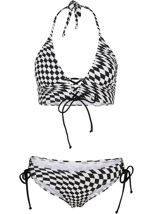 Schöner Triangel Bikini mit modernem Druck schwarz Cup D