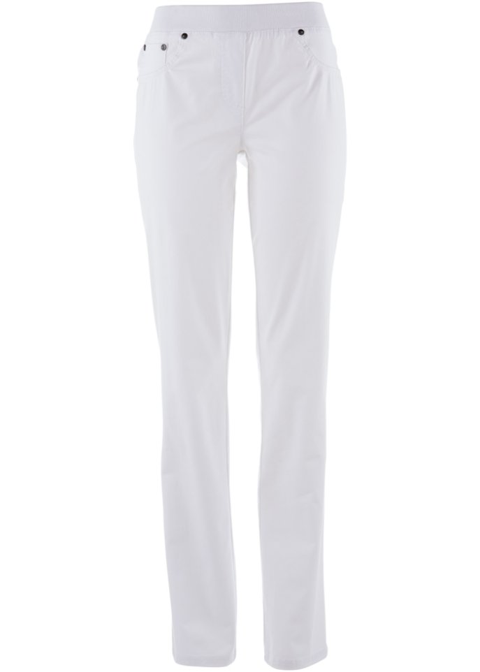Straight Jeans, Mid Waist, Rippbund in weiß von vorne - bpc bonprix collection