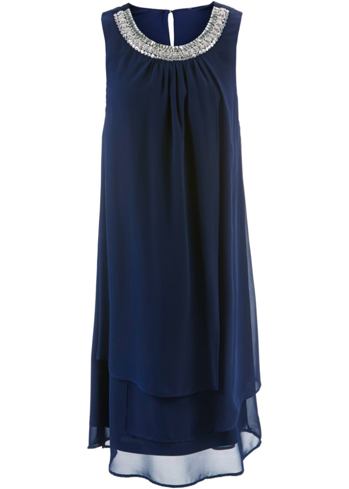 Premium Kleid mit Applikation in blau von vorne - bpc selection