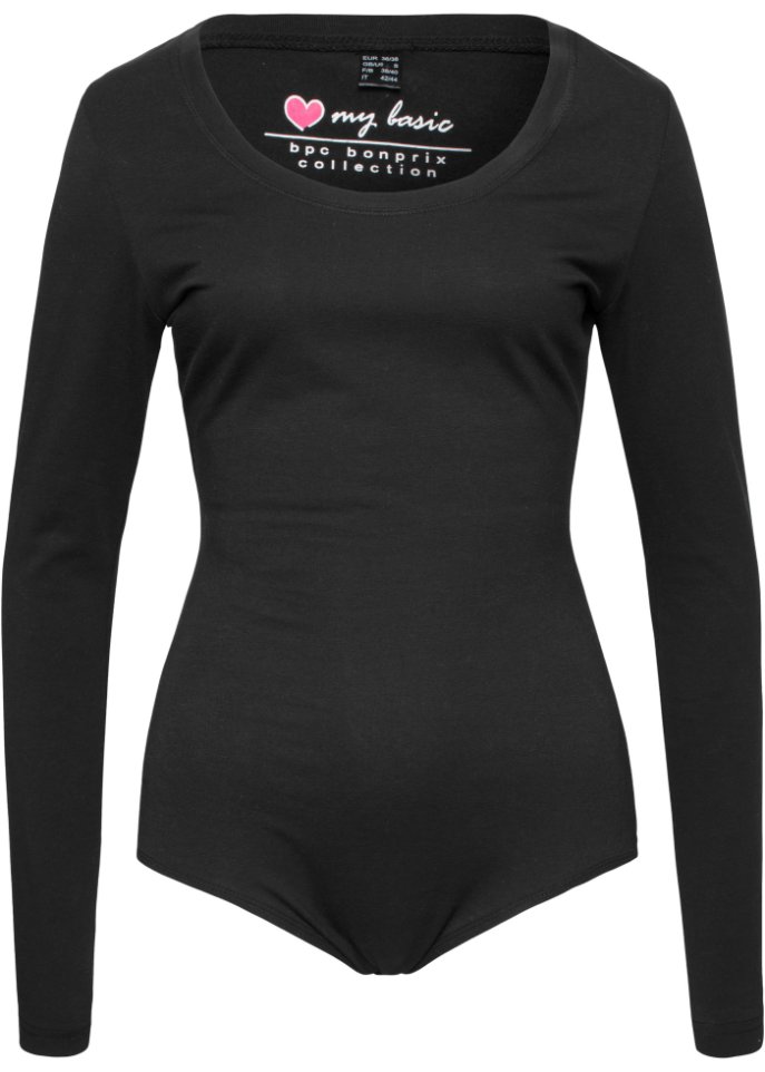 Loungewear Stretch-Body in schwarz von vorne - bpc bonprix collection