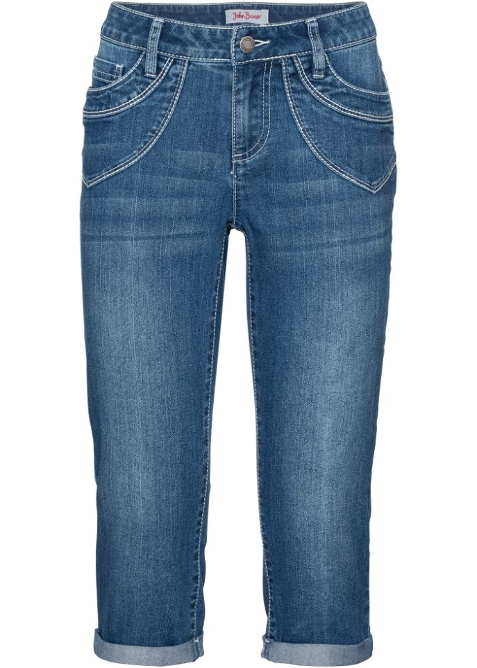 Straight Jeans Mid Waist, cropped in blau von vorne - John Baner JEANSWEAR
