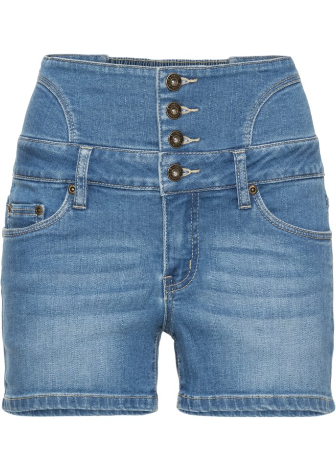Highwaist-Jeans-Shorts in blau von vorne - RAINBOW