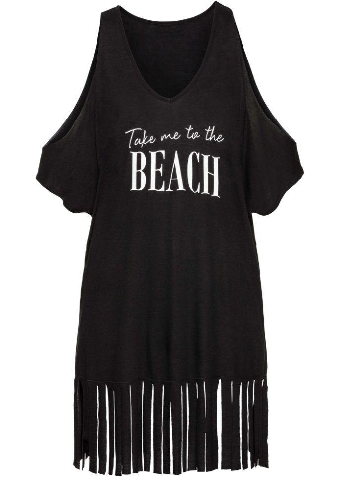 Strand Longshirt mit Cut-Outs in schwarz von vorne - bpc selection
