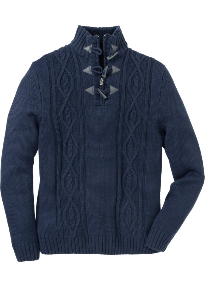 Pullover mit Zopfmuster in blau von vorne - John Baner JEANSWEAR