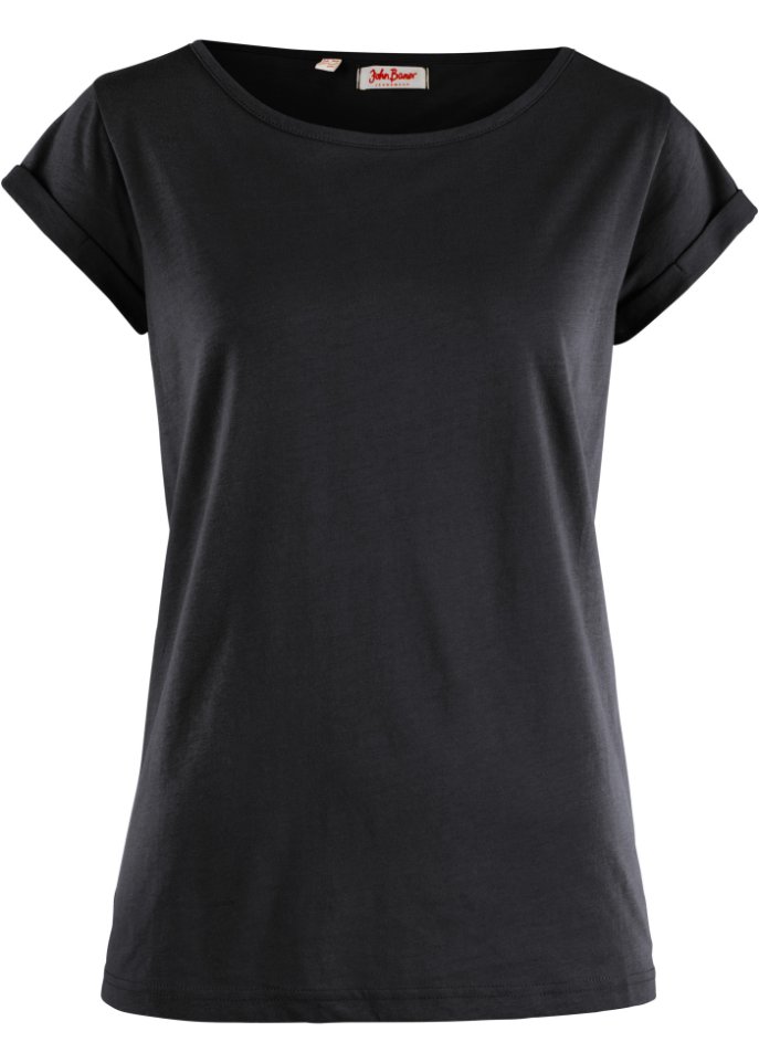 Baumwoll Shirt, Kurzarm in schwarz von vorne - John Baner JEANSWEAR