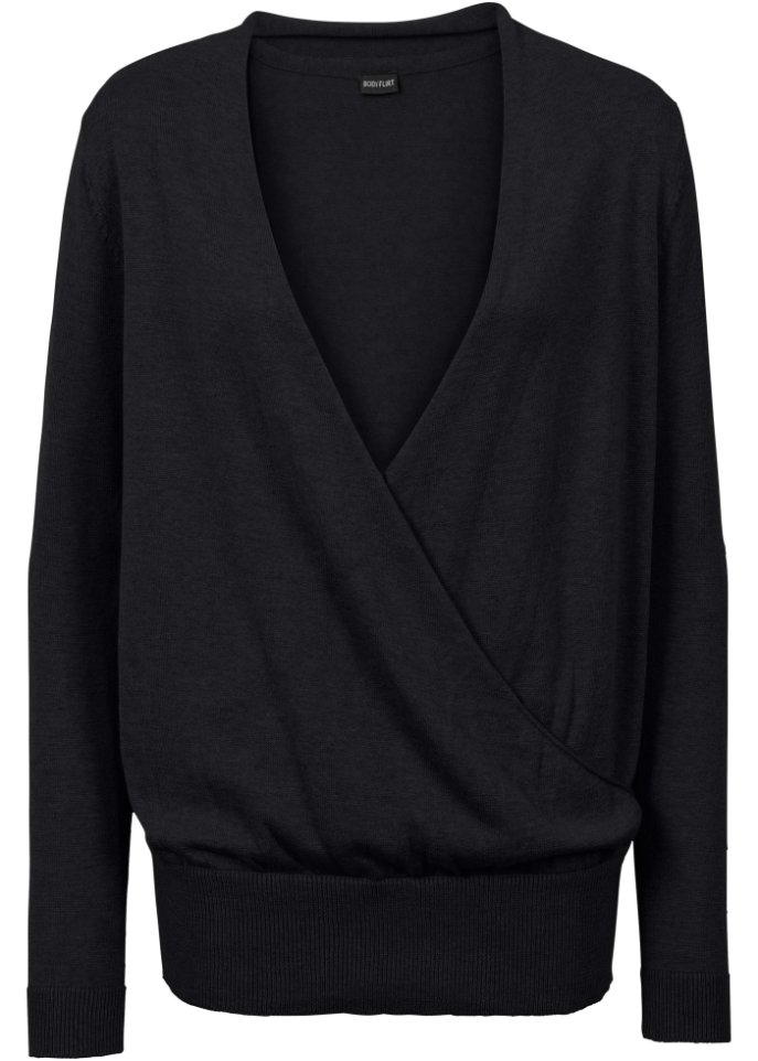 Wickel-Pullover in schwarz von vorne - BODYFLIRT